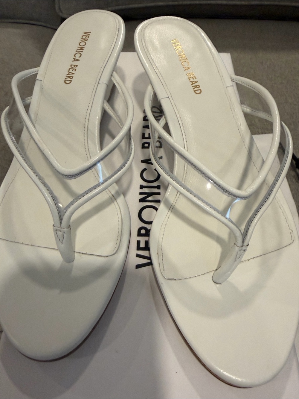 Veronica Beard White Patent Leather Strappy Thong Sandals